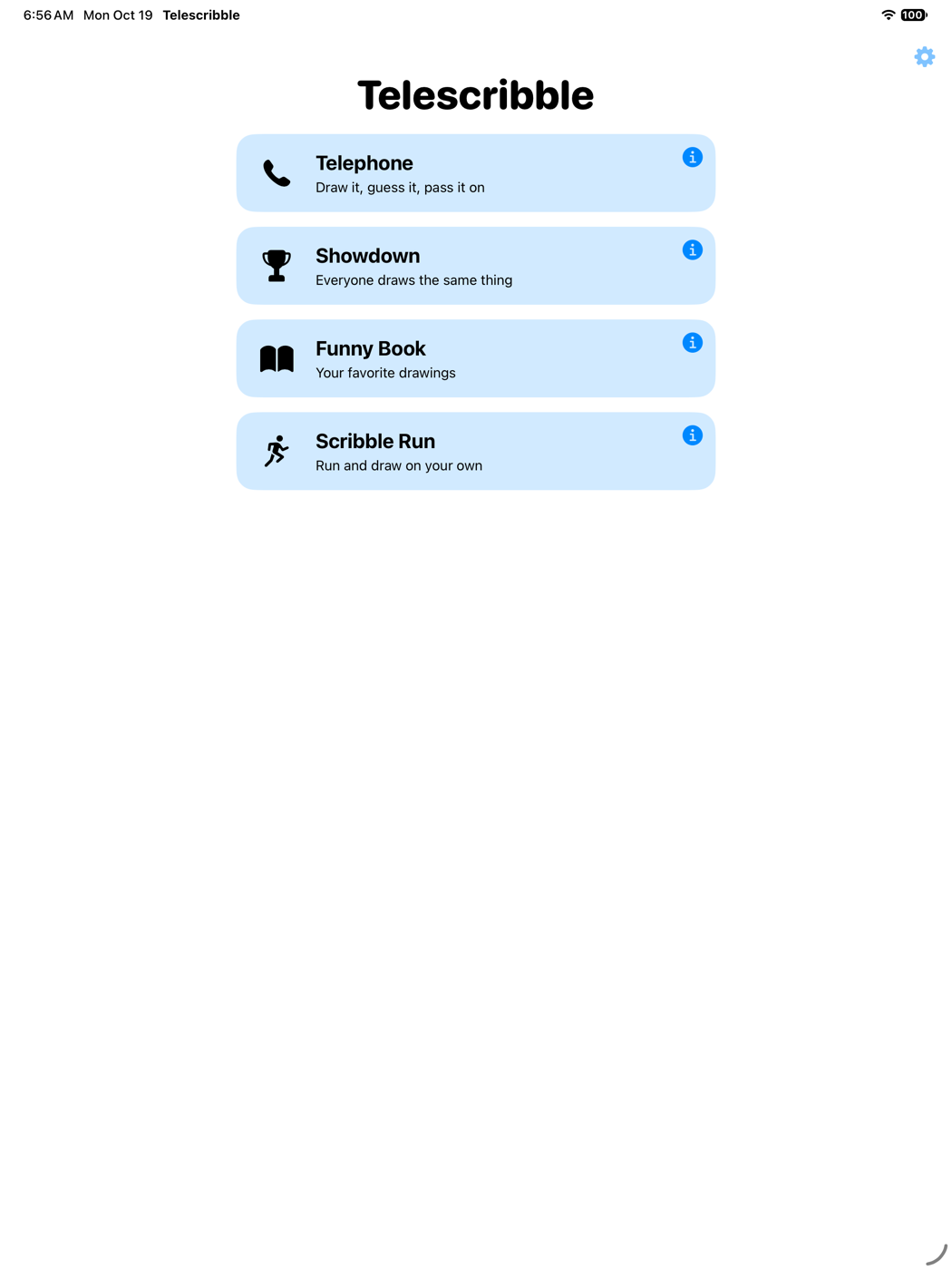 Telescribble home screen on iPad