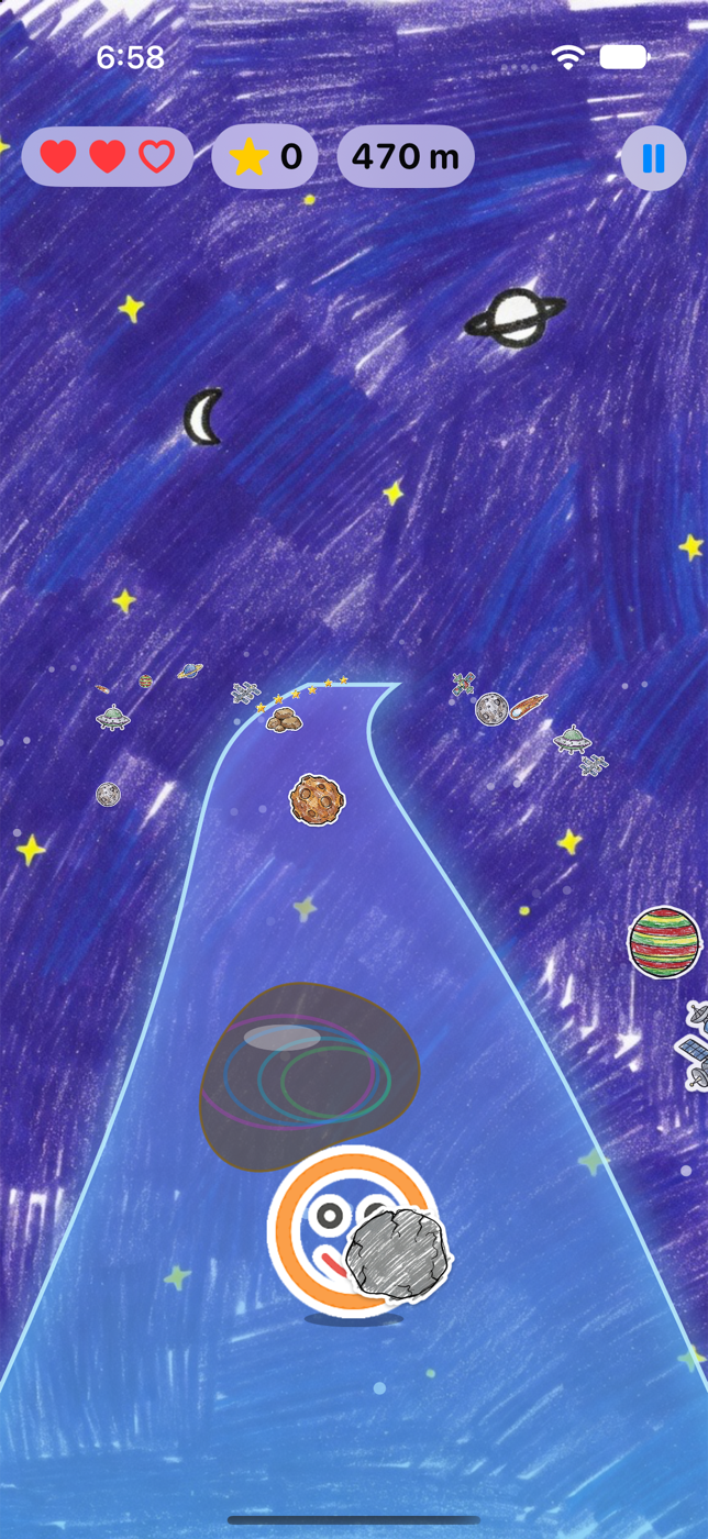 Scribble Run on iPhone in the space world